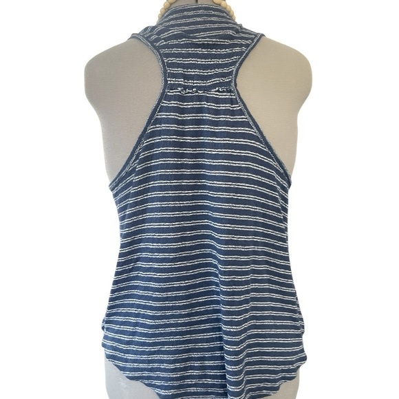 Free People Frida Embroidered Wrap Tank Top Large Blue Stripe Hi Lo - Picture 5 of 6